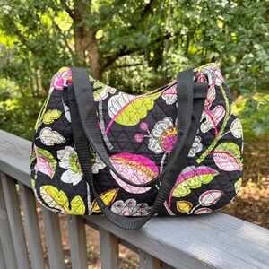 Vera Bradley Moon Blooms Black Floral Quilted Shoulder Bag